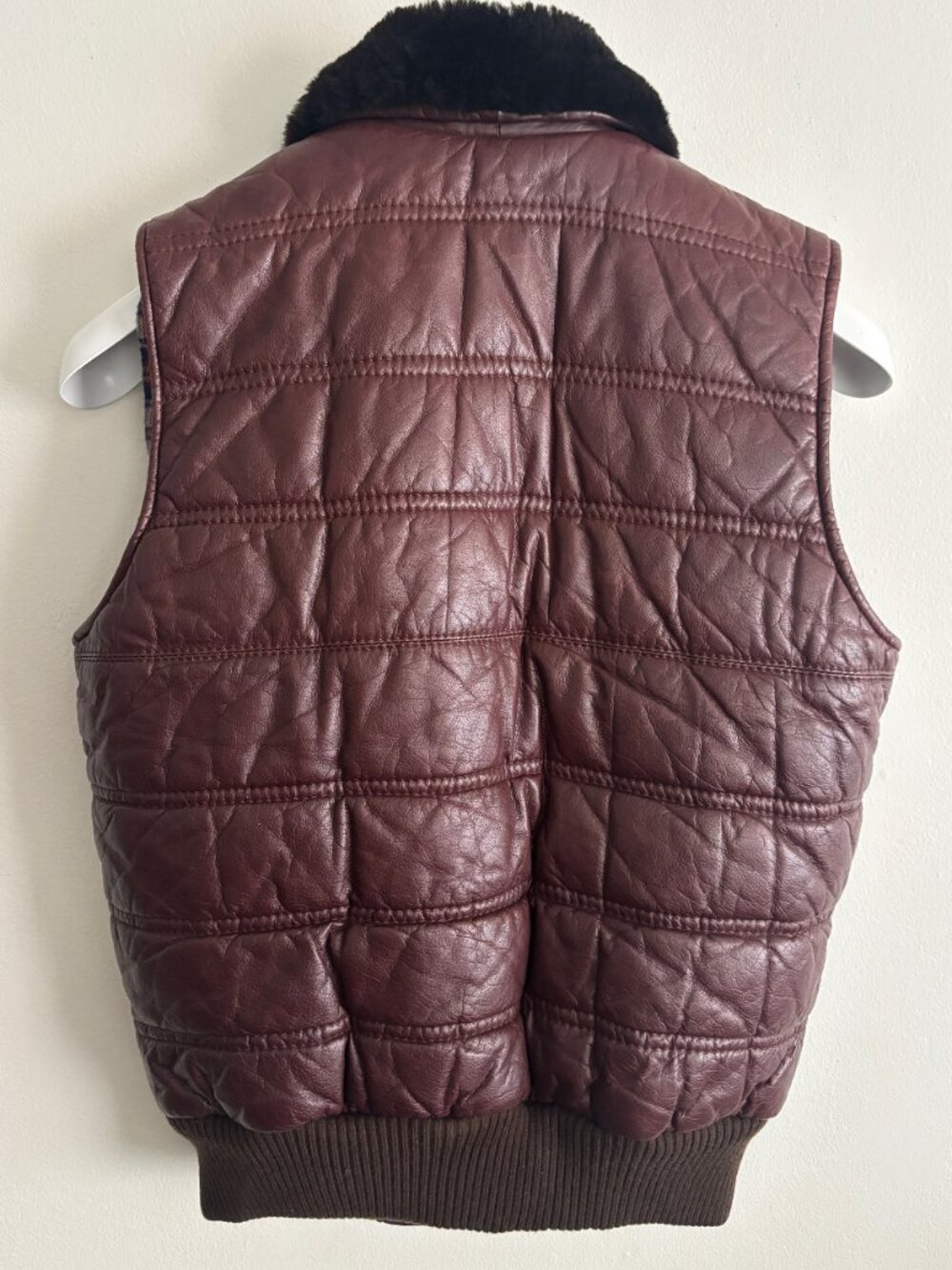 Comstock Brown Quilted Leather Vest/ Shearling Collar - 38 Small/Medium - Picture 11 of 13